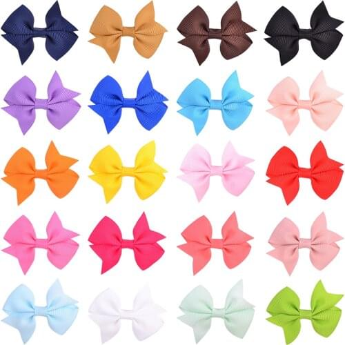 20pcs/lot Solid Ribbon Bows Small Hair Clip For Baby Girls Boutique Hairgrips Handmade Infant Barrettes Hair Accessories