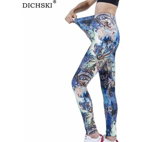 DICHSKI Blue Graffiti Leggings New Women Fitness High Waist Yoga Pants Colorful Sports Tights Running Workout Gym Clothing