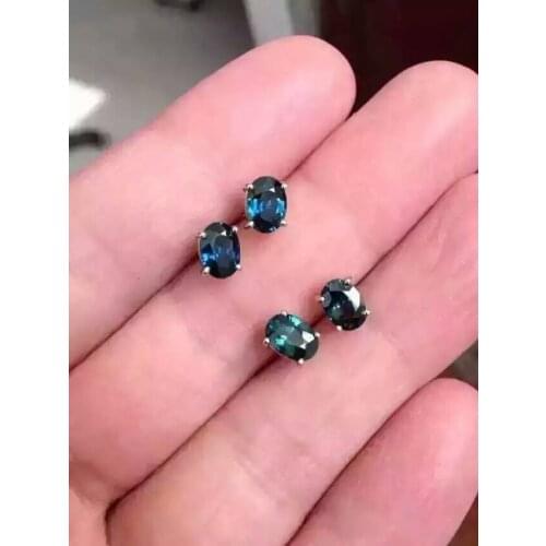 Natural sapphire stone earrings 925 silver Natural blue gemstone earring for women personality party round Earrings jewelry