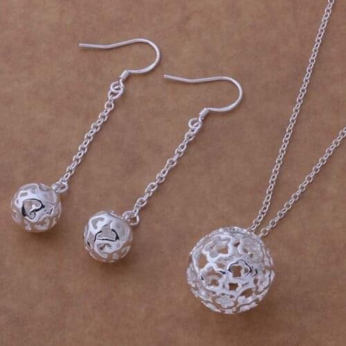 2017 Hot Set Ball Hollow M925 Silver color Jewelry Fashion Necklaces Earrings 18 Inch Bracelet Women Lost Money