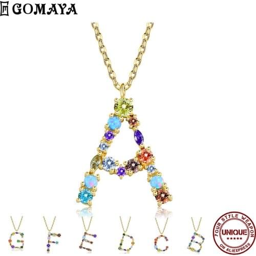 GOMAYA 26 Letters Romantic Pendant Necklaces For Women Color Cubic Zirconia Anniversary Necklace Fashion Jewelry New Listing