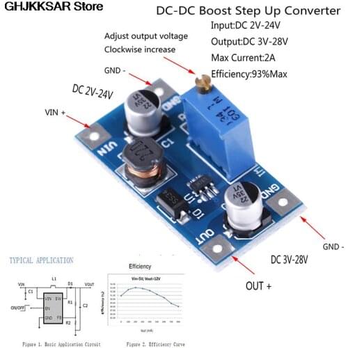 1pc 2A DC-DC Boost Step Up Volt Converter Power Supply 2V-24V To 3V 5V 6V 9V 12V 19V
