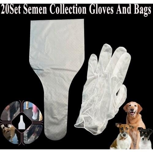 20PCS Disposable Dog Semen Collection Bags And Gloves Vinyl Examination Sperm Collect Artificial Insemination Pet Clinic Canine