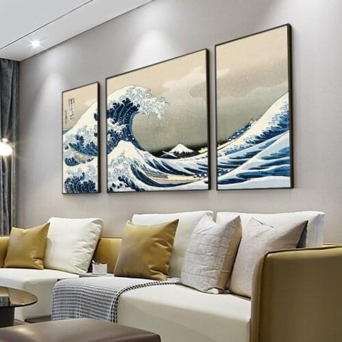 3 Panel Japanese Wave Kanagawa Canvas Paintings Traditional Wall Art Posters and Prints Wall Pictures For Living Room Home Decor