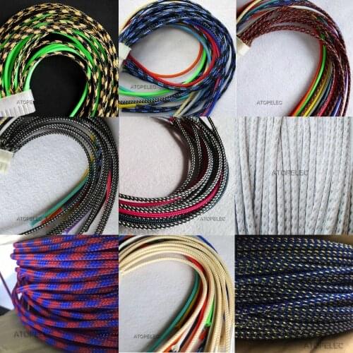 5M 3mm Wide TIGHT Braided PET Expandable Sleeving Cable Wire Sheath Black/Silver/Gold/Red/Orange/Yellow/Blue/White/Clear