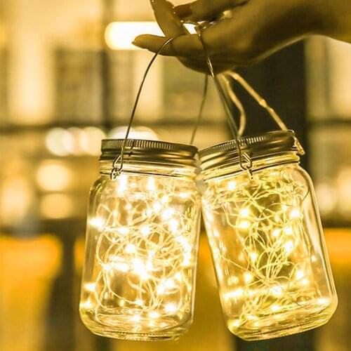 6 PCS Jar Cap Light Strings Solar Power LED String Lights Waterproof Hanging Garden Decor Lamps Christmas Outdoor Wedding Decor