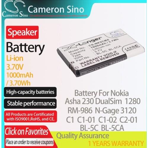 CameronSino Battery for Nokia Asha 230 DualSim RM-986 1280 N-Gage 3120 C1 C1-01 C1-02 fits Lark Bjorn BL-6SP Speaker Battery
