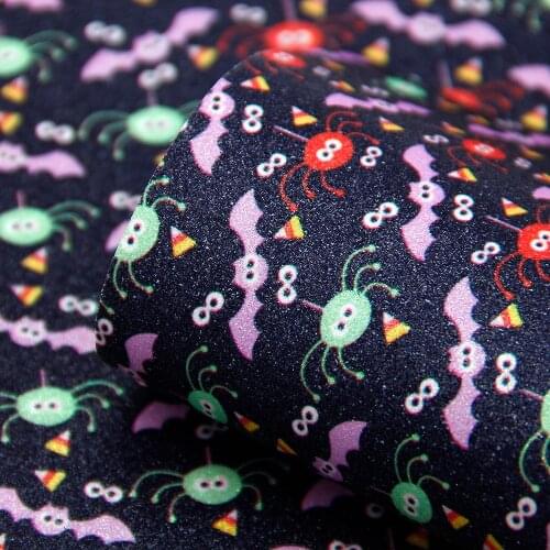 David accessories 20*33cm Glitter Halloween Candy Pumpkin Faux Synthetic Leather Fabric DIY Bow Bag Decoration Material,1Yc7282
