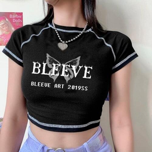 Butterfly gothic dark women t shirt anime y2k Loose cotton femme t-shirts clothing streetwear Hip hop e girl Kawaii harajuku top