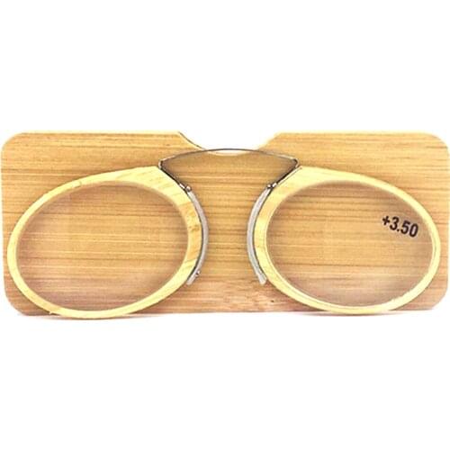 Bamboo Nose Clip Reading Glasses Men Women Portable Mini Presbyopic Glasses With Case Wood +1.5 2.5 3.5