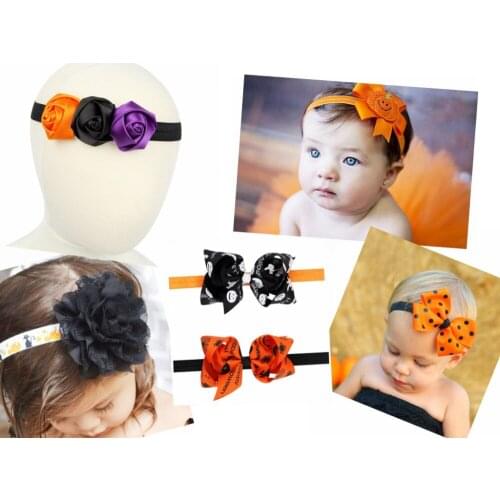 20pcs girl Halloween carnival hair bows rose lace flowers headbands spider spook cartoon pumpkin Elastic Hair Bands WS023