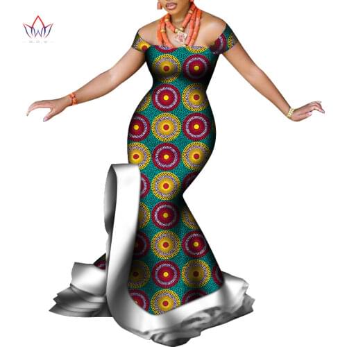 Summer Off-Shoulder African Dresses For Women Bazin Riche Long Dress Cotton Print Wax Plus Size 6XL Fashion Sexy Dress WY8098