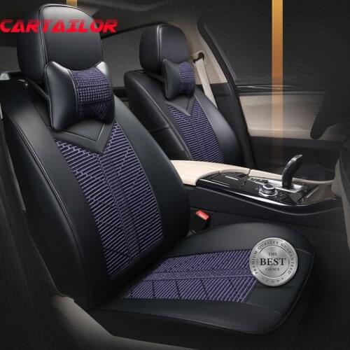 CARTAILOR Ice Silk& PU Leather Cover Seat for Dodge Challenger Car Seat Cover Set Black Seat Covers Protector Ventilated Cushion