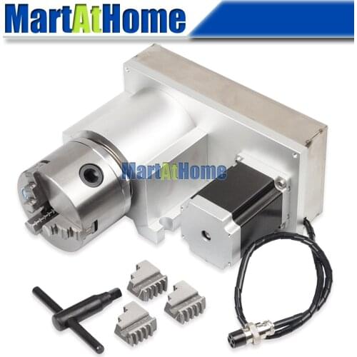 CRA406 CNC Router Rotary Indexer Axis A-Axis 4th Axis 1:8 with 80mm 3-Jaw Chuck & 2.2 N.m 57 Stepper Motor