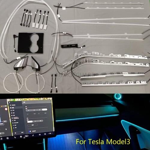 Decorate Inter Lamp Touch Control For Tesla Model3 Model 3 2019 2020 Inter Car Ambient Light 64 Colors Center Pillar Horn Cover