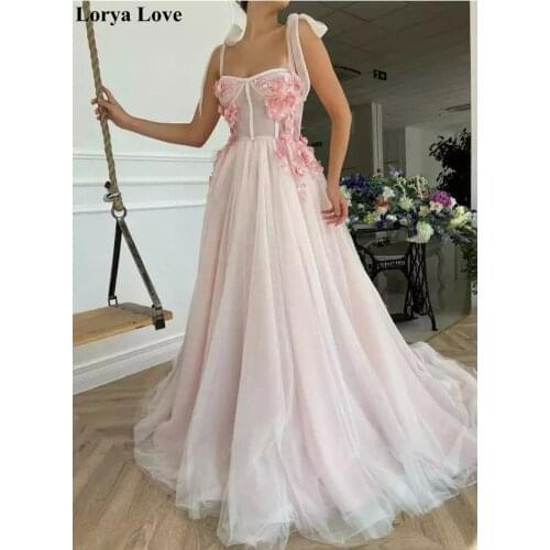 A-Line Long Prom Dresses 2021 New Women Formal Party Night Pink Robe De Soiree Graduation Dress Sleeveless Tulle Evening Gowns