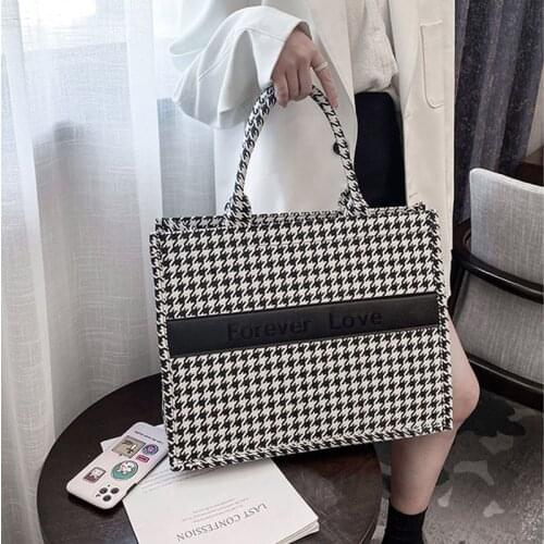 Elegant Canvas Totes Women Luxury Brand Casual Tote Bag Plaid Big Capacity Handbags Female Stree Shopping Shoulder Bag Purse