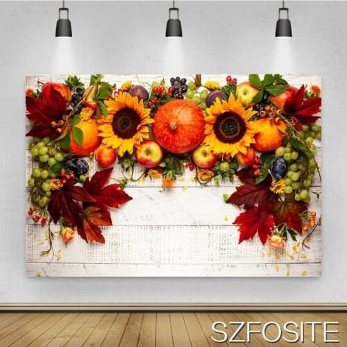 Flower Fruit Maple Leaves Wood Plank Thanksgiving Party Backdrop Family Festival Table Decoration Photography Photo Background
