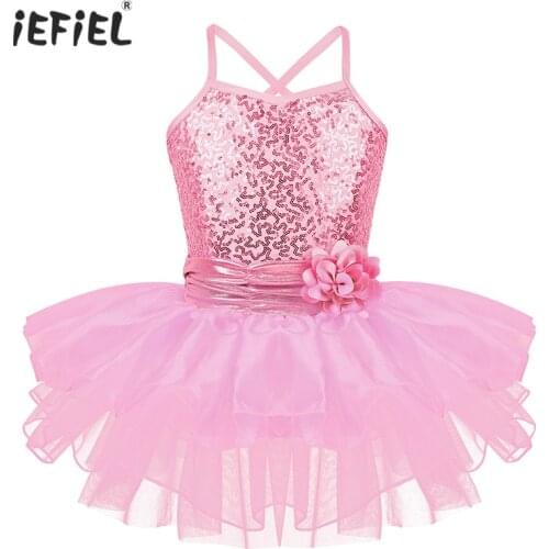 IEFiEL New Kids Girls Tulle Ballet Dress Dance Wear Gymnastics Dress Leotard Sequins Girls Dancing Tutu Ballerina Ballet Costume