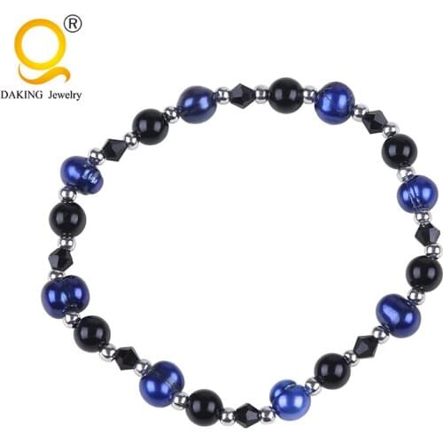 Custom 6-7mm potato freshwater pearl & stone bead bracelet couple bracelet jewelry