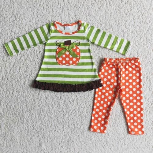 2021 Hallowmas Wholesale RTS Baby Girls Embroidery Outfits Long Sleeves Boutique Designer Outfits