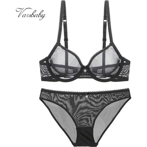 Varsbaby new ultra-thin mesh lace sexy lingerie women transparent gather bra sets