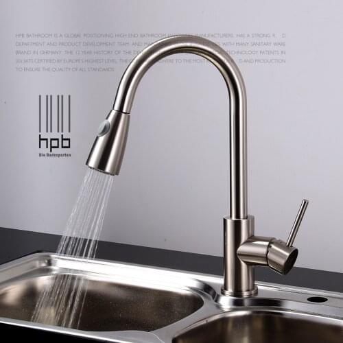Brass sink mixer hot and cold water tap pull type retractable kitchen faucet