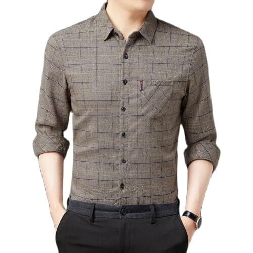 MenS Shirt，Plaid Shirt，Autumn New, Middle-Aged Fashion Shirt Shirt, Plaid, Lapel, Button Door, Pocket Decoration, Long Sleeves