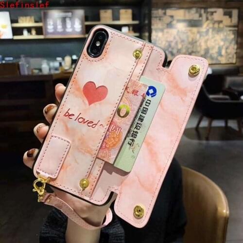 Pink Love Heart Soft Lanyard Card Cover For For iPhone SE 2020 7 8 6s Plus Leather Wallet Phone Case For iphone 11 Pro MAX XR X