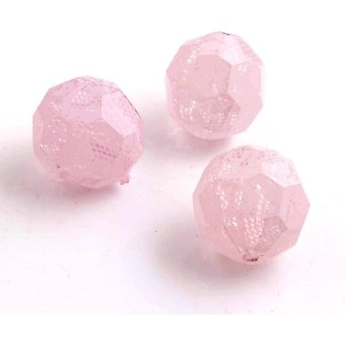 Newest 100pcs/lot 20mm chunky acrylic pink faceted print white lace Beads,chunky disco beads for Chunky Necklace Jewelry