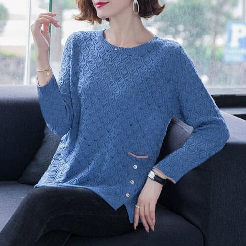 Long-Sleeved/Seven Split Sleeves Sweater Women Knit Bottoming Shirt 2021 Spring And Autumn New Middle-Aged Mother Ladies Top 106