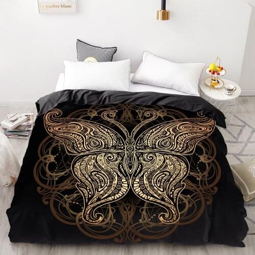 3D HD Digital Printing Custom Duvet Cover,Comforter/Quilt/Blanket case Queen King Bedding 220x240,Bedclothes Golden butterfly