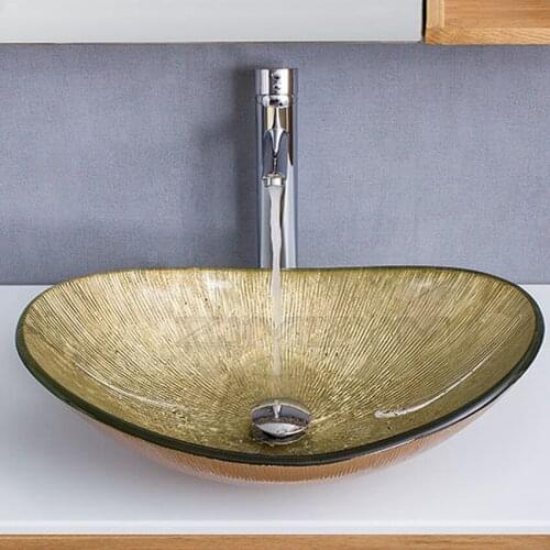 Above counter basin tempered glass wash basin oval linear stripe ingot wash basin art L 54*W 36* H16 *T 12MM