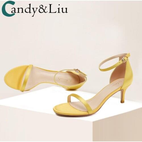 Sandals Womens Summer 2021 New Skirt Satin Yellow 6cm with Open Toe Stiletto Heel High Heels Women