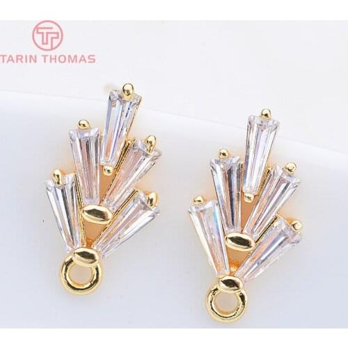 4PCS 14.5*7.5MM 24K Gold Color Brass Zircon Tree Leaf Leaves Stud Earrings High Quality Jewelry Findings Accessories