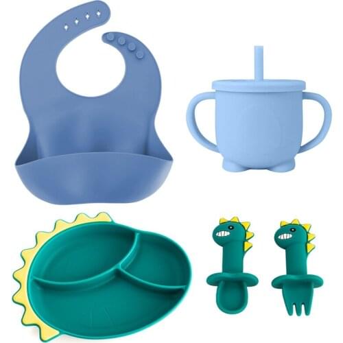 4pc/set Baby Silicone Feeding Plates 3-6 Months Silicone Cup Bottle For Toddler Toys BPA Free Waterproof Bibs Set