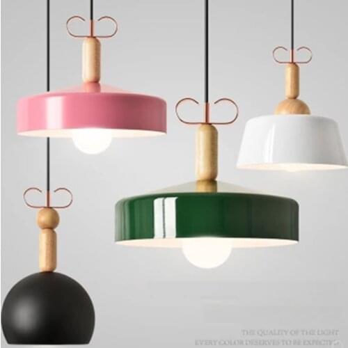 Scandinavian Design Color Macarons Postmodern Aluminum Restaurant E27 Personality Single Lighting Retro Wood Bow Pendant Lamp