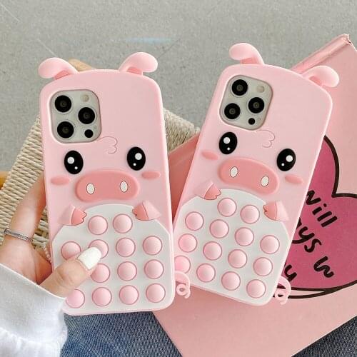 Relive Stress Phone Case For iPhone 11 12 Pro Max Mini 6 7 8 Plus XS 6S X XR Pop Fidget Toys Push Cute Pig Soft Silicone Cover