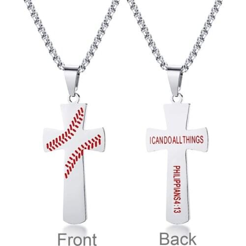 Sport Wind Stainless Steel Cross Charm Necklace Pendant Baseball Stripe Chain Pendant Necklace For Christian New Trendy Jewelry