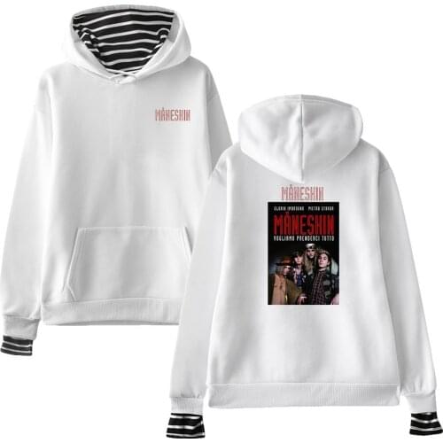 Maneskin Merch Hoodie Female Fake Two Piece Long Sleeve Girls Maneskin Sweatshirt Harajuku Pullovers Streetwear Fashion Clothes