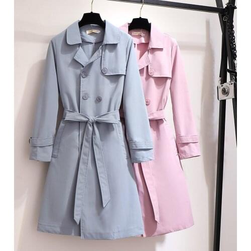 Elegant Casual Pink Trench Coat 2020 Womens Spring Autumn Double-breasted Solid Color Oversized Windbreaker Women Overcoat Q29