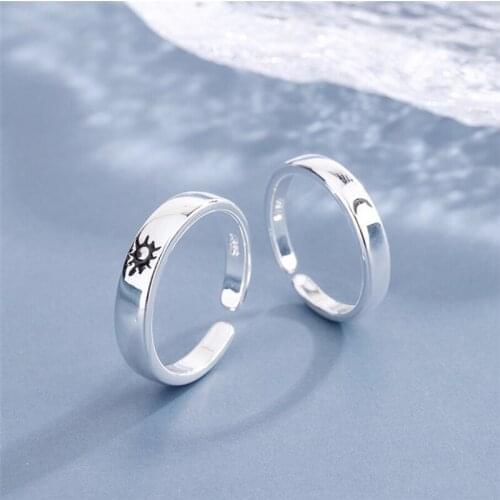 Sun Moon Love Vow 925 Sterling Silver Female Resizable Opening Rings SRI377