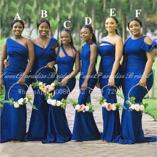 Stylish Mermaid Royal Blue Bridesmaid Dresses African Women 2020 Long Sweep Train One Shoulder Wedding Party Dress Vestidos