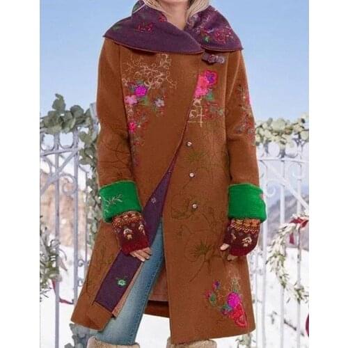 Women Winter Coat Autumn New Print Single Breasted Long Sleeve Turn-down Collar Wide-waisted Womens Coats