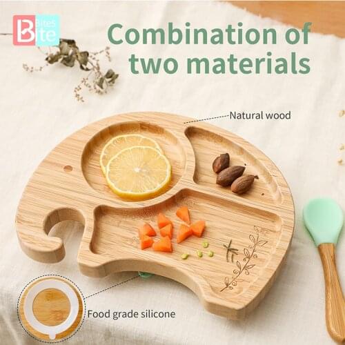 1pc Baby Feeding Plates Bowl Food grade Bamboo Plate Dinnerware Suction Cup infant Elephant Dining Plate Solid Dishes Training