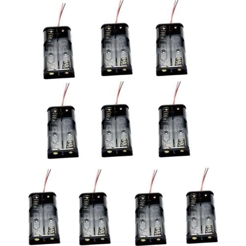 10PCS AA Battery Storage Case Plastic Box Holder with Cable Lead for 2 x AA 1.5V Battery Soldering Connecting Black