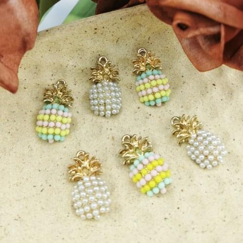 10pcs Gold Color Tone Fruit Pineapple Charms Pendant DIY Making Charm Bracelet Necklace For Woman Man Jewelry Accessories