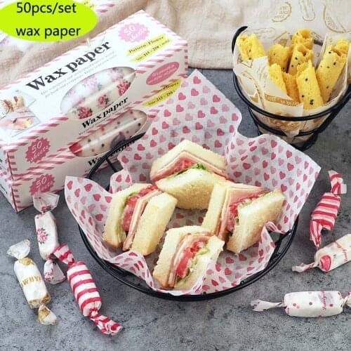 50pcs/Set Wax Paper Food Grade Grease Paper Bread Sandwich Burger Candy Cake Fries Oilpaper Baking Tools Kitchen Accessories