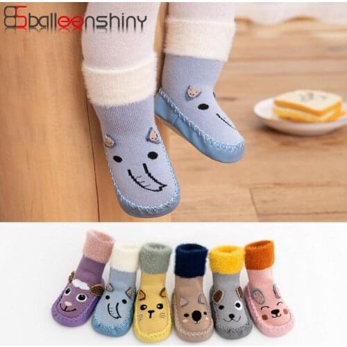 Balleenshiny Cartoon Kids Socks Shoes Infant Soft Anti Slip Warm Socks Cotton Knitting Winter Floor Socks Baby Socks Girls Boys