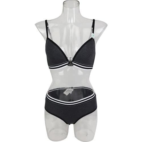 Womens Breathable Organic Cotton underwear Wireless Bra with Thin Cup Padded Fancy Jacquiard Elastic Band - Grey Color